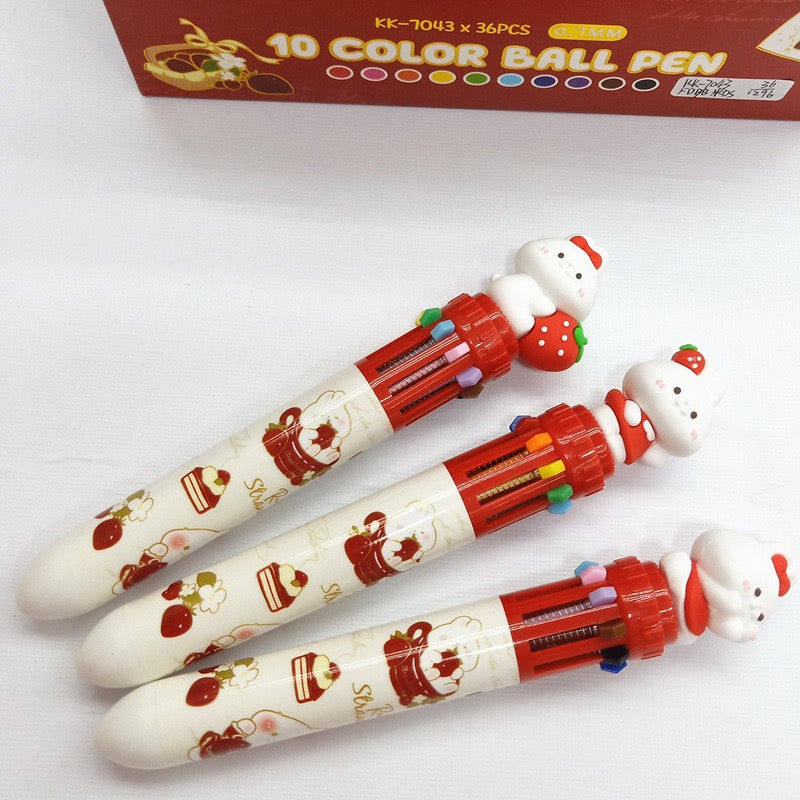 Strawberry Rabbit Ten Color Ballpoint Pen, 36-pcs