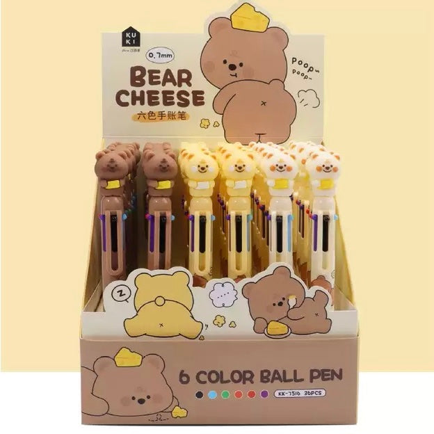 Cheese Bear Six Color Ballpoint Pen, 36-pcs
