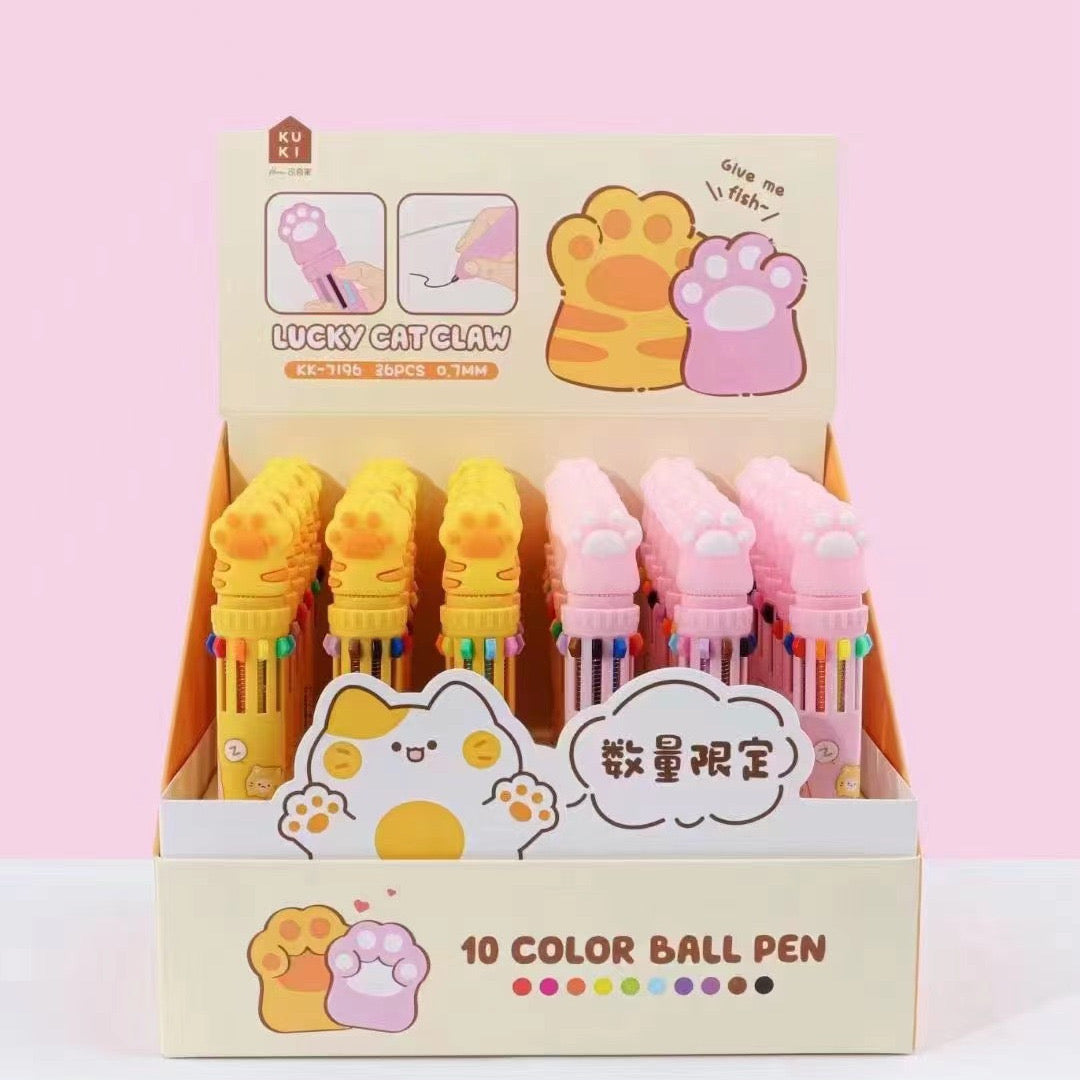 Cat Paw Ten Color Ballpoint Pen, 36-pcs