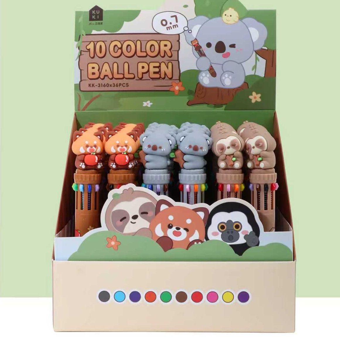 Forest Friends Ten Color Ballpoint Pen, 36-pcs