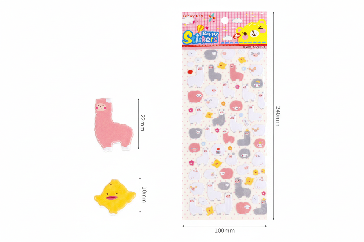 呆萌羊駝貼紙 - 帶尺寸無其他文字