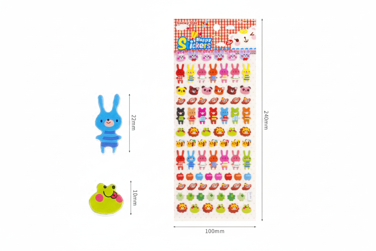 彩色小兔貼紙 - 帶尺寸無其他文字