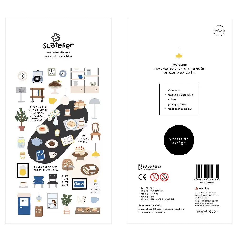 Suatelier Cafe Blue Sticker, 20-pcs
