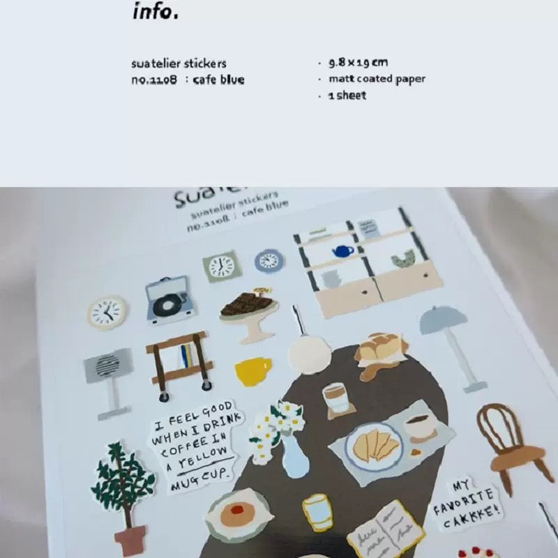 Suatelier Cafe Blue Sticker, 20-pcs