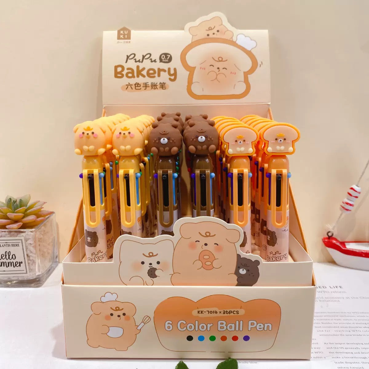 PuPu Bakery Six Color Ballpoint Pen, 36-pcs