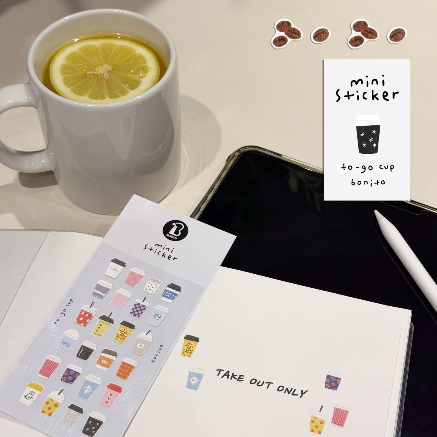 BONITO accompanying cup mini stickers, 20-pcs