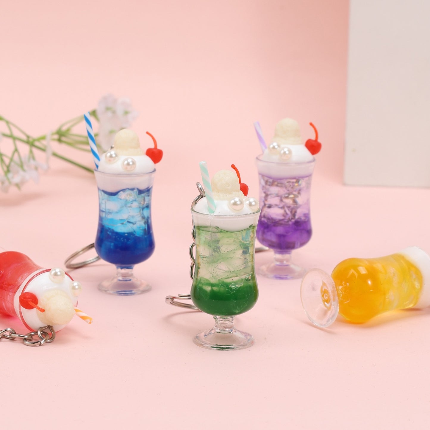Summer Cheese Foam Drink Key Charm, 10-pcs