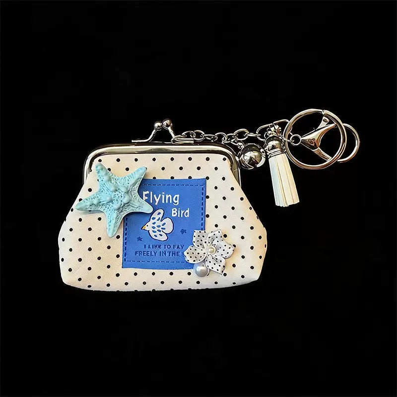 3" handmade summer polka dot coin pouch, 5-pcs