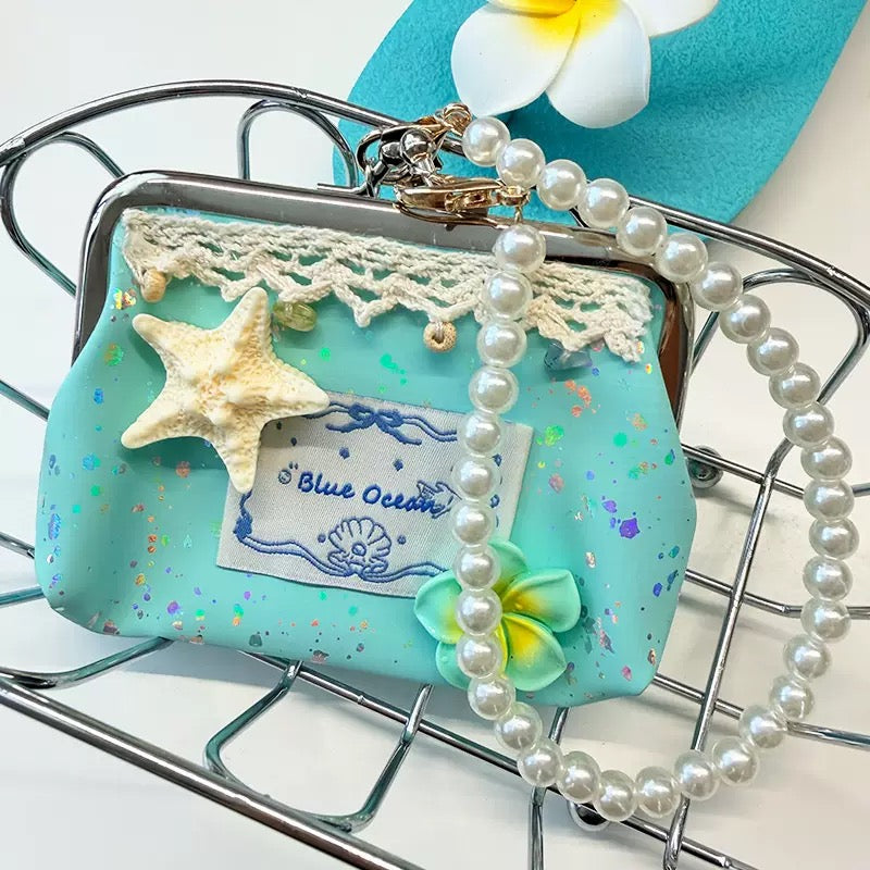 4" handmade summer ocean coin pouch, 5-pcs