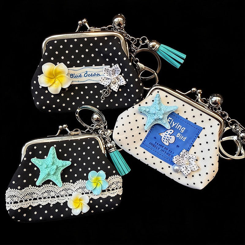 3" handmade summer polka dot coin pouch, 5-pcs