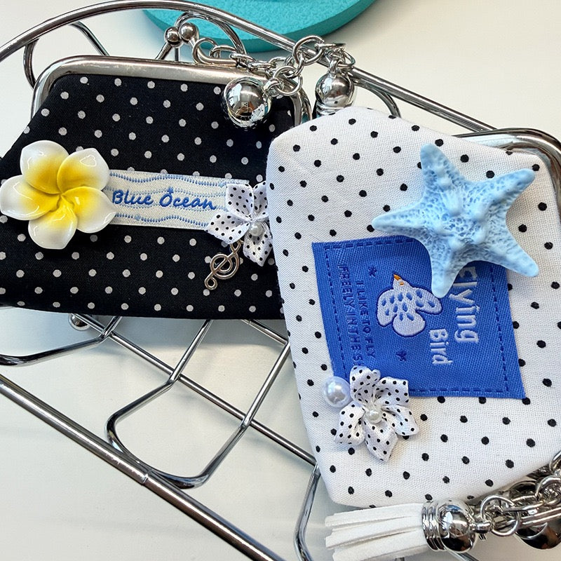 3" handmade summer polka dot coin pouch, 5-pcs