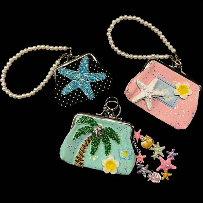 4" handmade summer ocean coin pouch, 5-pcs