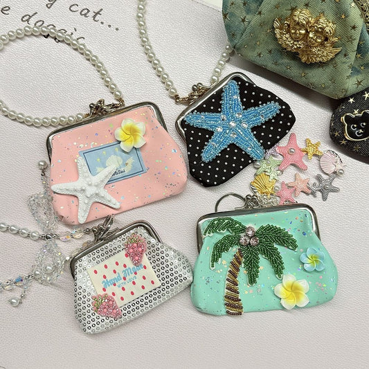 4" handmade summer ocean coin pouch, 5-pcs