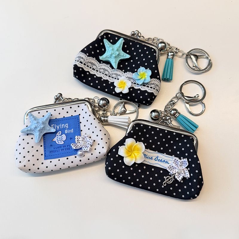 3" handmade summer polka dot coin pouch, 5-pcs