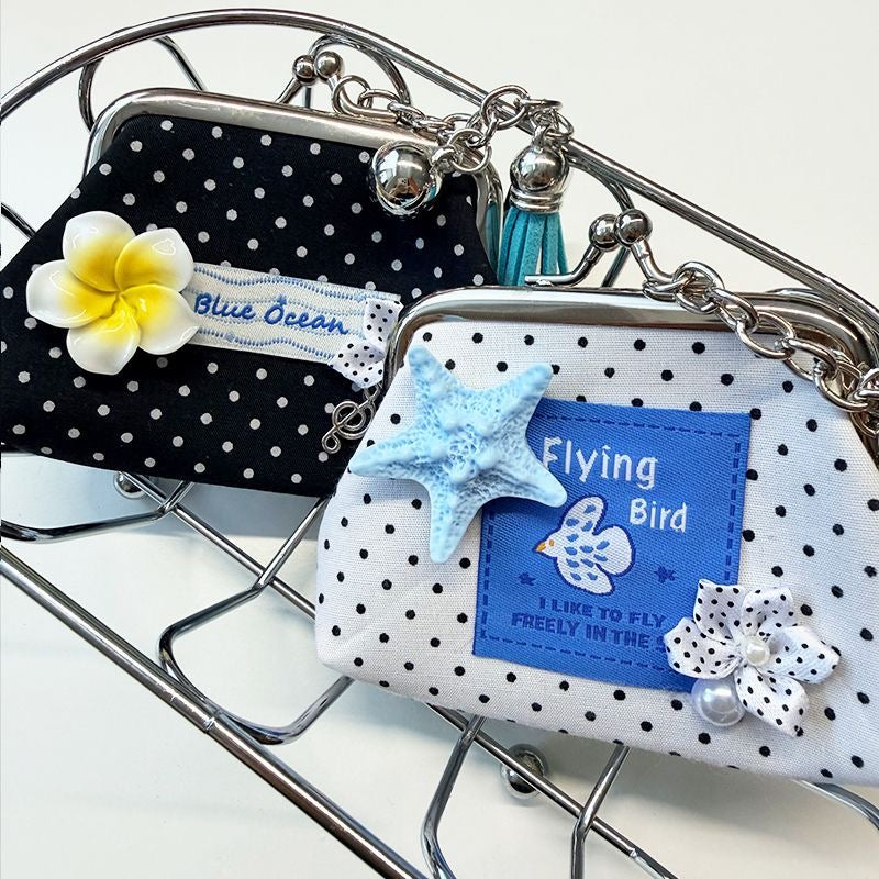 3" handmade summer polka dot coin pouch, 5-pcs