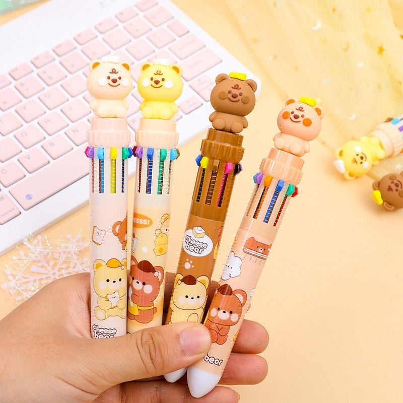 Cheese Bear Ten Color Ballpoint Pen, 36-pcs