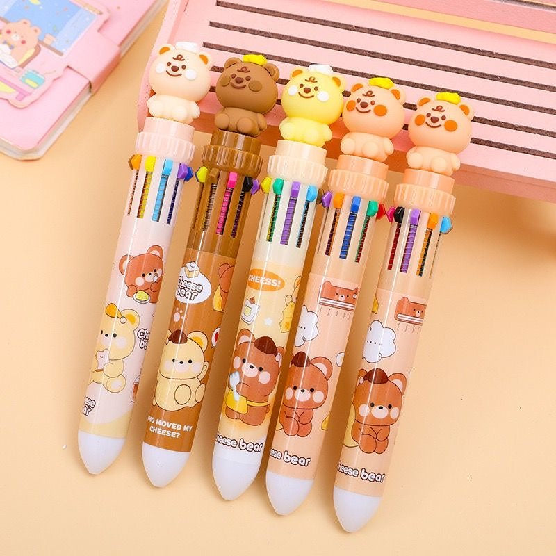 Cheese Bear Ten Color Ballpoint Pen, 36-pcs