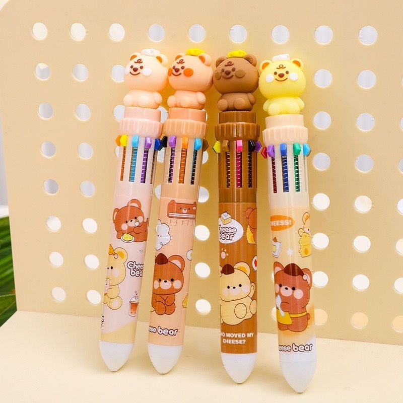 Cheese Bear Ten Color Ballpoint Pen, 36-pcs
