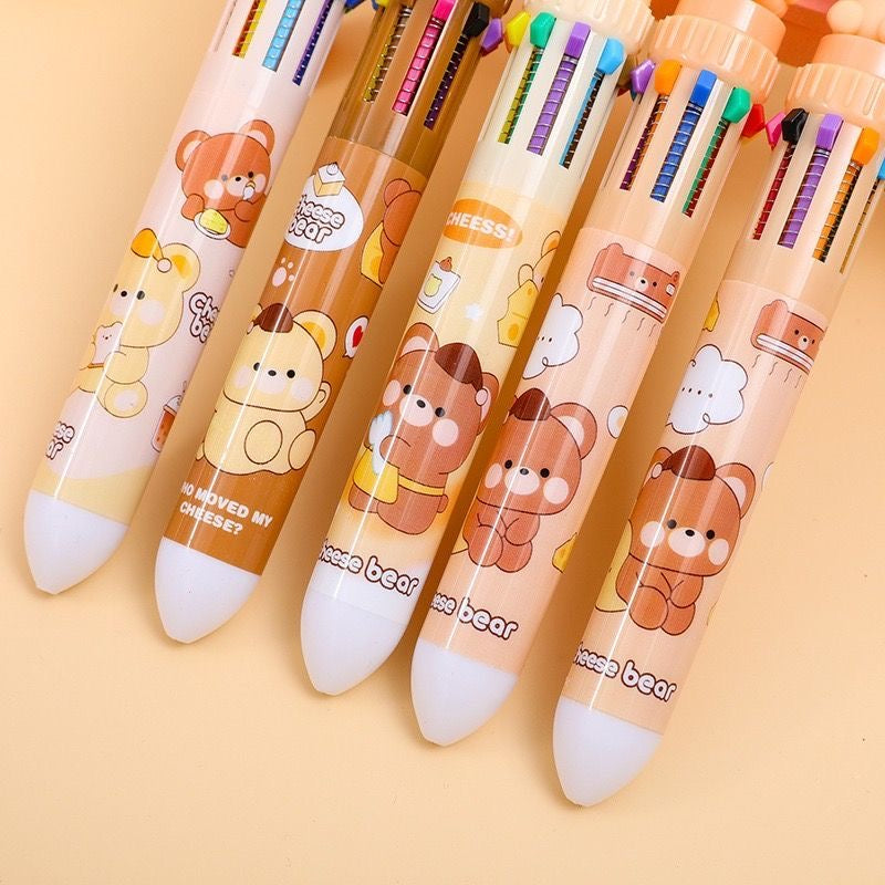 Cheese Bear Ten Color Ballpoint Pen, 36-pcs