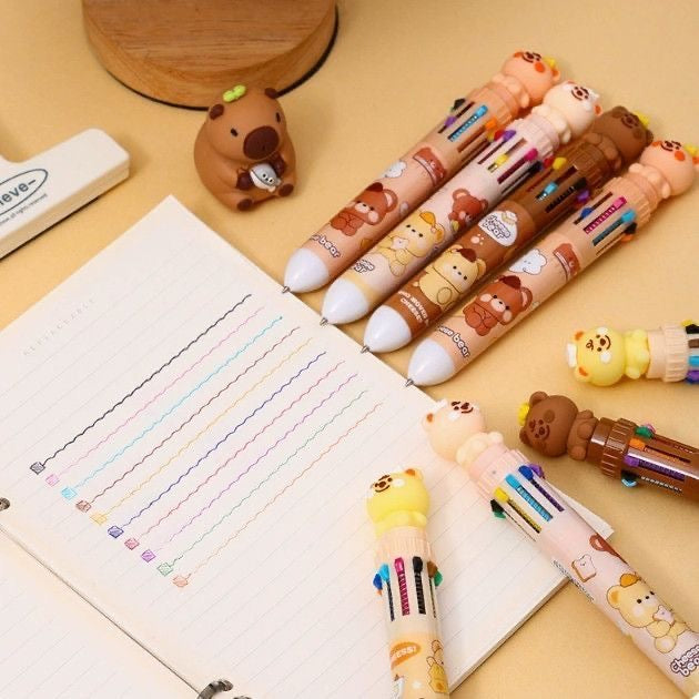 Cheese Bear Ten Color Ballpoint Pen, 36-pcs