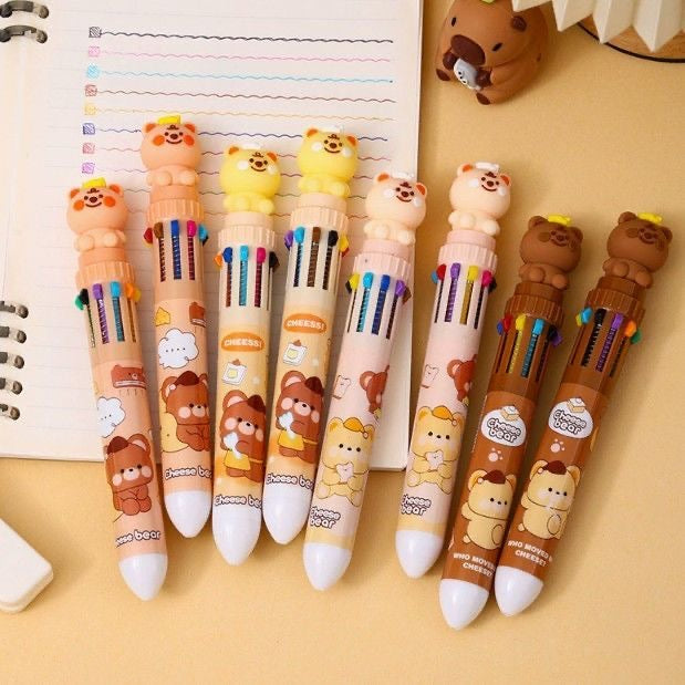 Cheese Bear Ten Color Ballpoint Pen, 36-pcs