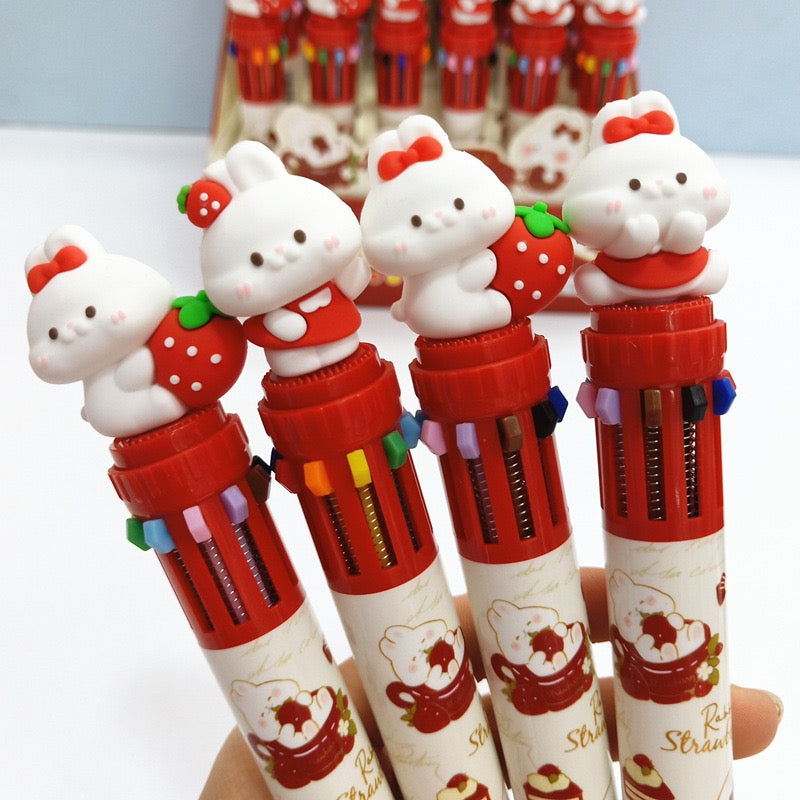Strawberry Rabbit Ten Color Ballpoint Pen, 36-pcs