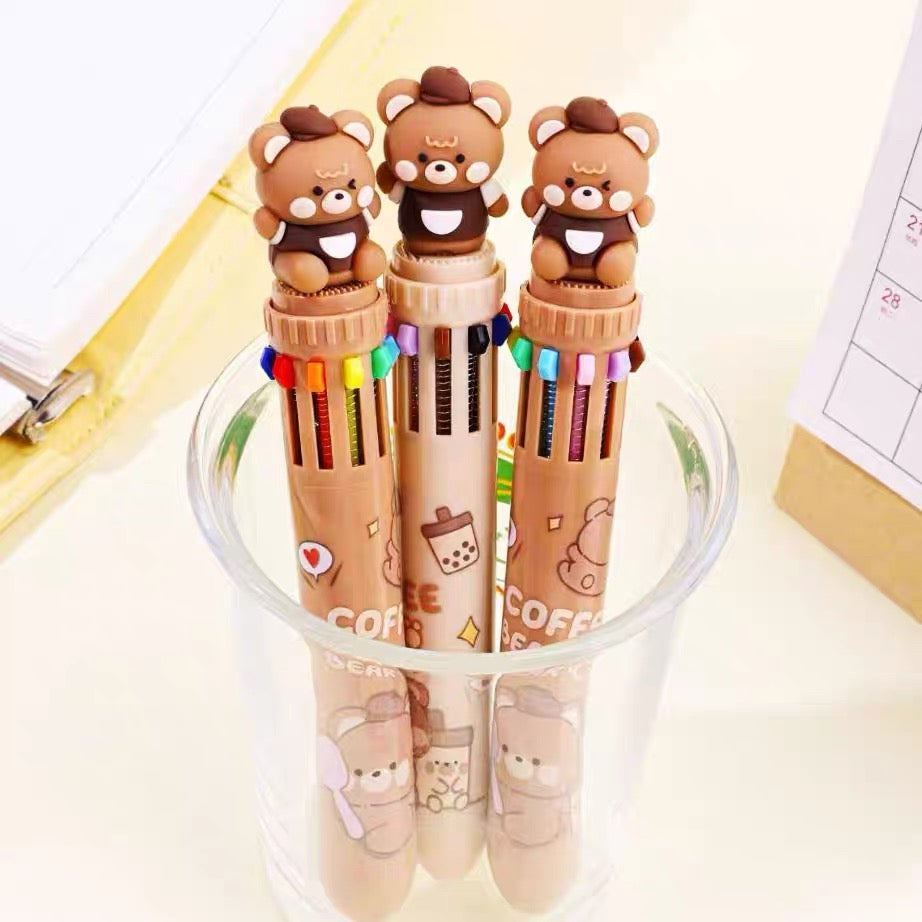 Coffee Bear Ten Color Ballpoint Pen, 36-pcs