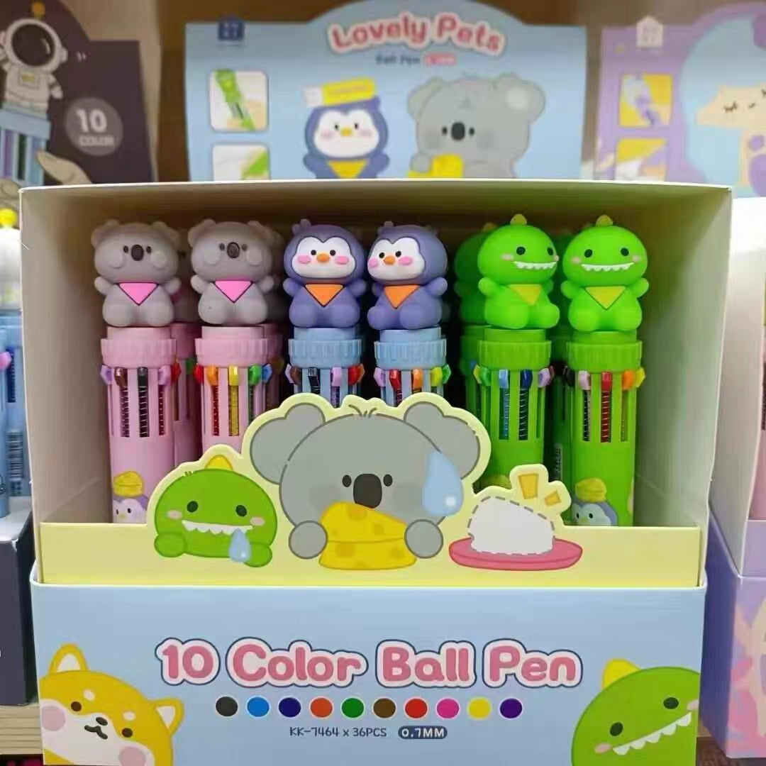 Lovely Pets Ten Color Ballpoint Pen, 36-pcs