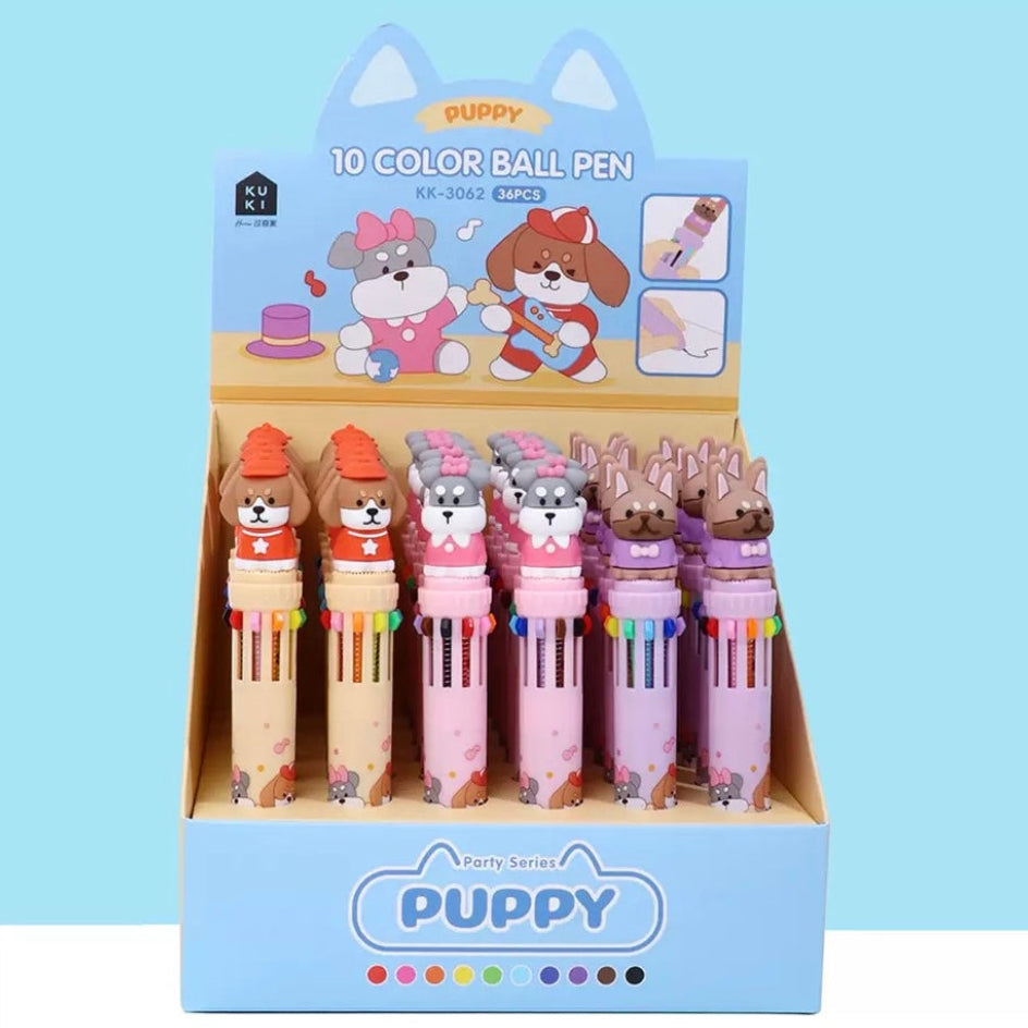 Puppy Party Ten Color Ballpoint Pen, 36-pcs