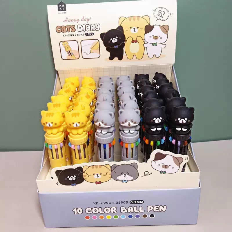 Daily Kitty Ten Color Ballpoint Pen, 36-pcs