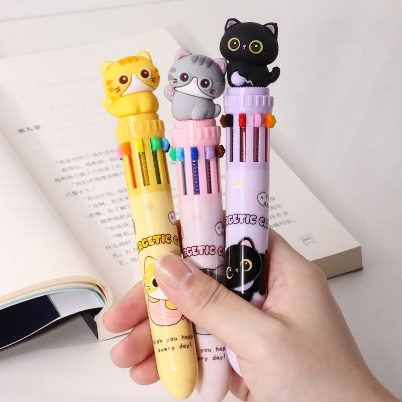 Sweet Cat Ten Color Ballpoint Pen, 36-pcs