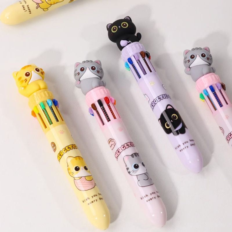 Sweet Cat Ten Color Ballpoint Pen, 36-pcs