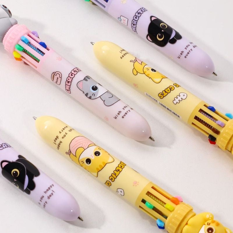 Sweet Cat Ten Color Ballpoint Pen, 36-pcs
