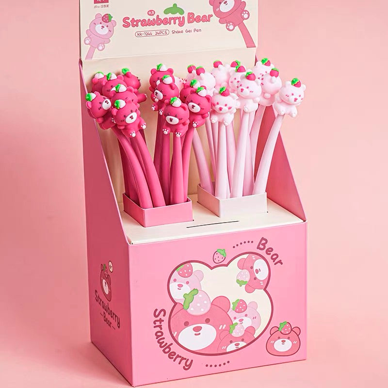 Strawberry Bear Wiggle Pen, 24-pcs