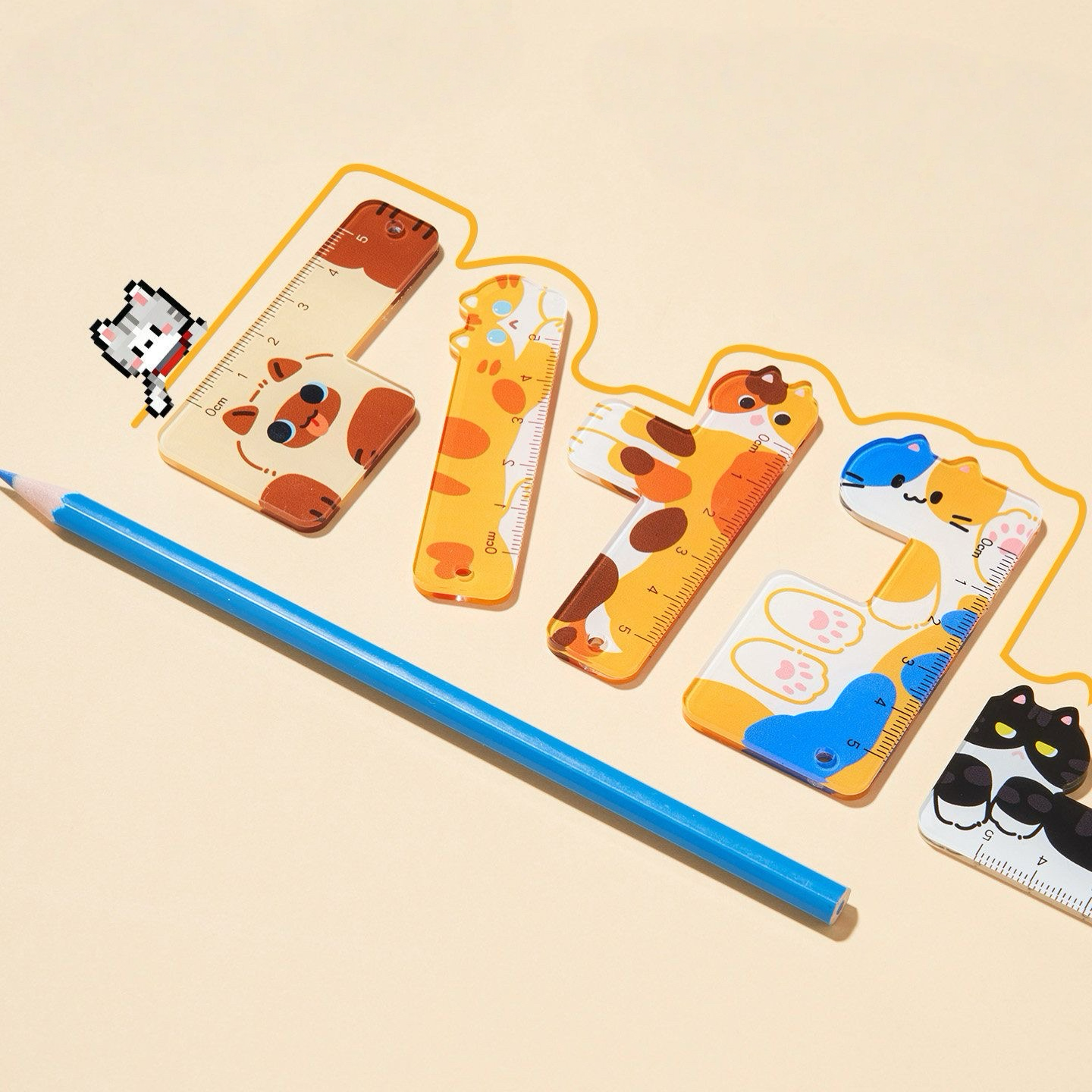 Cute Kitty Acrylic Mini Rulers, 20-packs