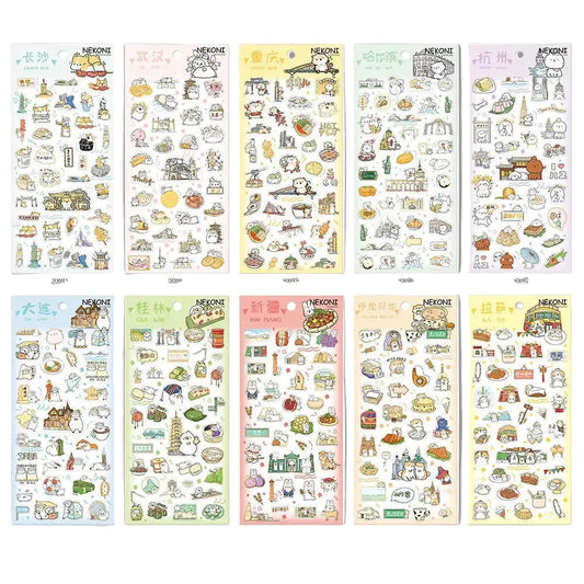 NEKONI Chinese CITY CULTURE sticker, 18-pcs