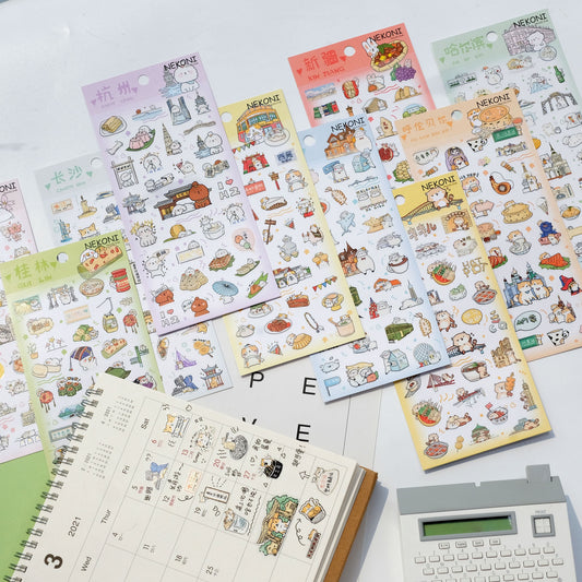 NEKONI Chinese CITY CULTURE sticker, 18-pcs