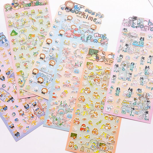 NEKONI animal inauguration series sticker, 18-pcs