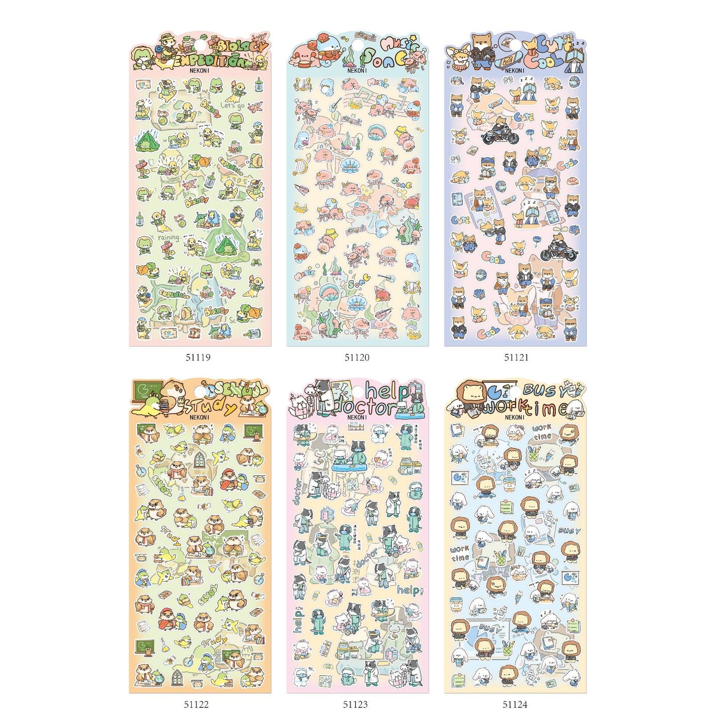 NEKONI animal inauguration series sticker, 18-pcs
