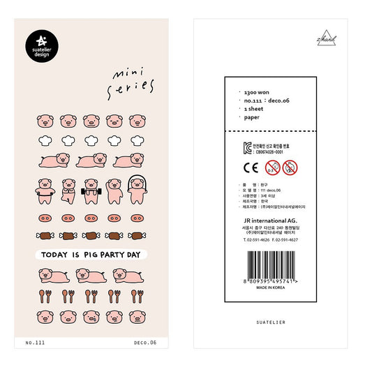 Suatelier cute pig sports diary sticker, 18-pcs