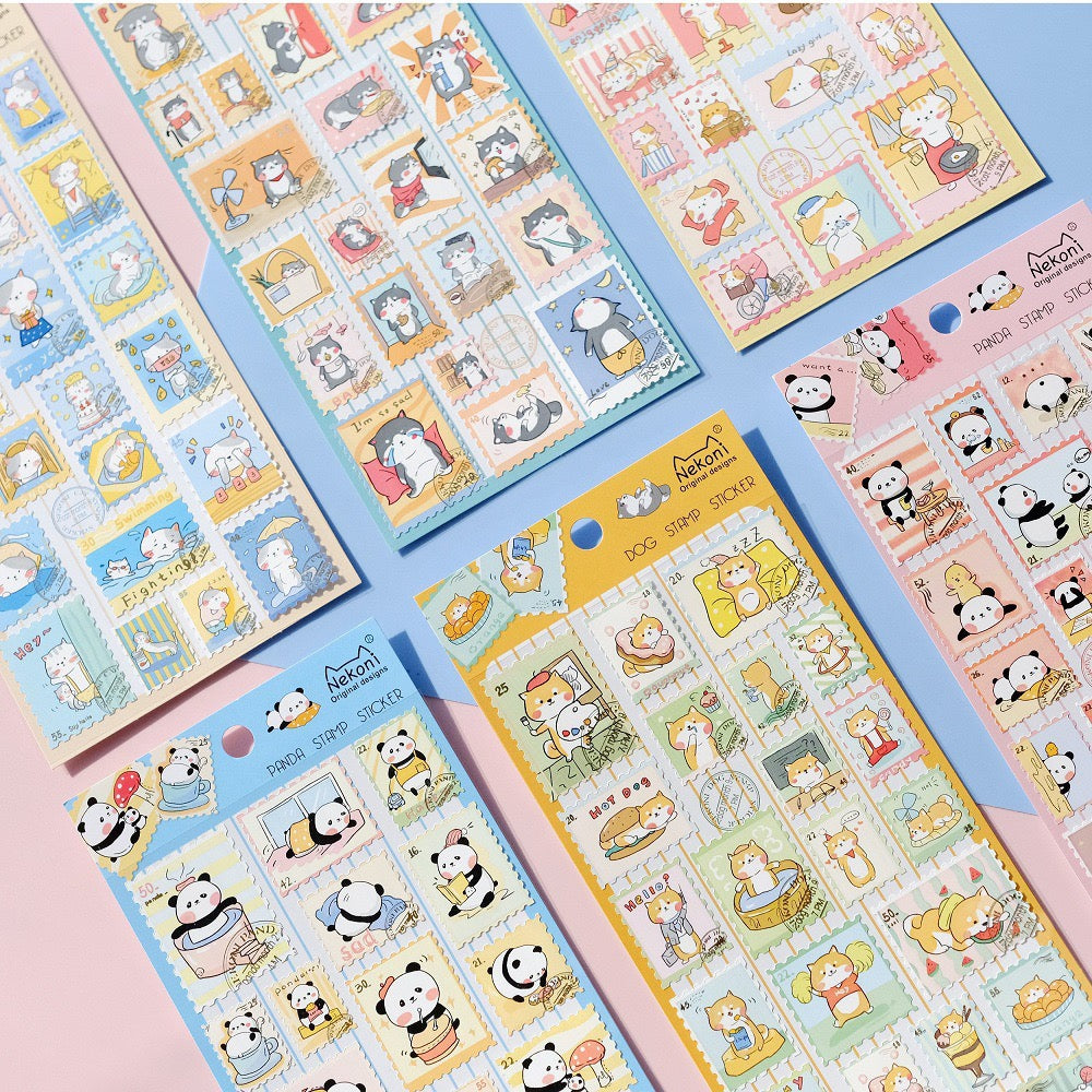 NEKONI Animal Stamps Stickers, 18-pcs