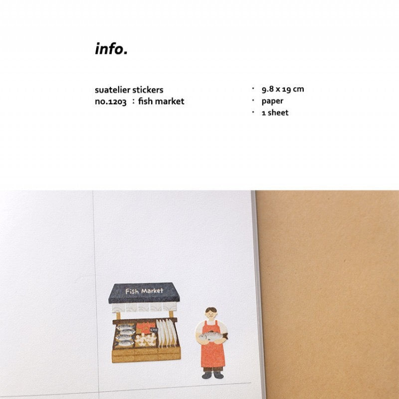 Suatelier Fish Market Paper Sticker, 18-pcs