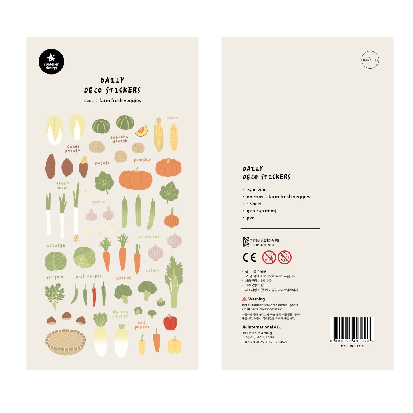 Suatelier Farm Fresh Veggies Stickers, 18-pcs