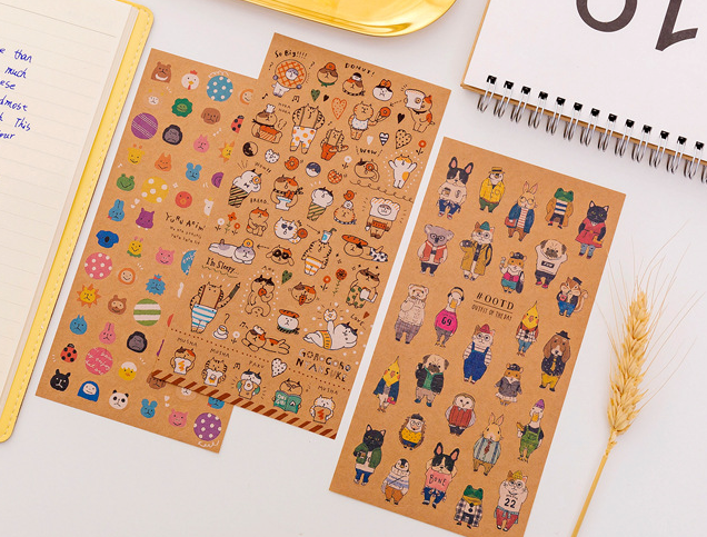 Cute Kraft Paper Sticker Sheet, 20-pcs/set