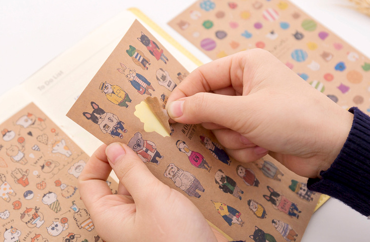 Cute Kraft Paper Sticker Sheet, 20-pcs/set
