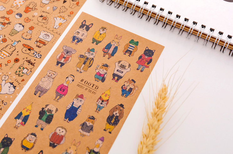 Cute Kraft Paper Sticker Sheet, 20-pcs/set
