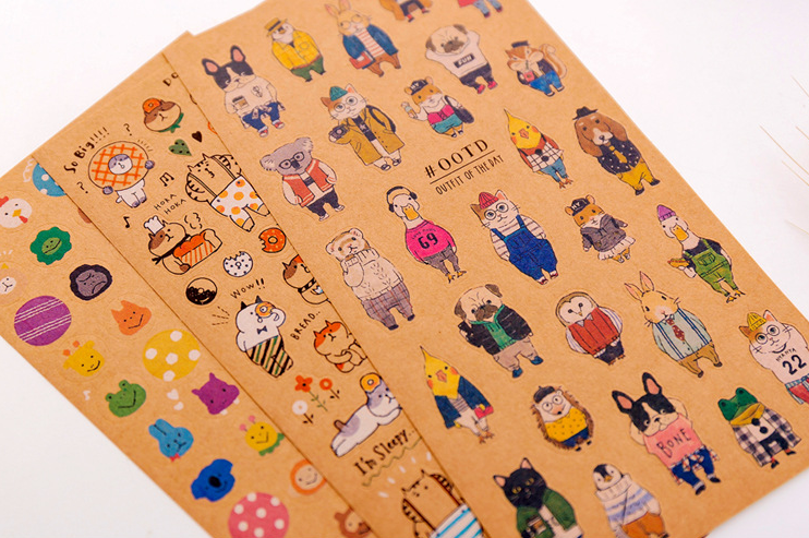 Cute Kraft Paper Sticker Sheet, 20-pcs/set