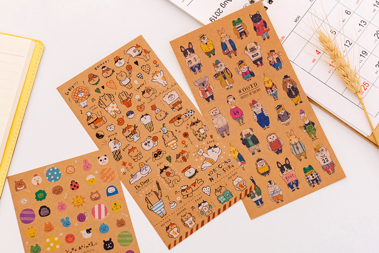 Cute Kraft Paper Sticker Sheet, 20-pcs/set