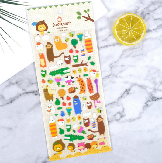 Animal Farm Puffy Stickers, 20-pcs/set