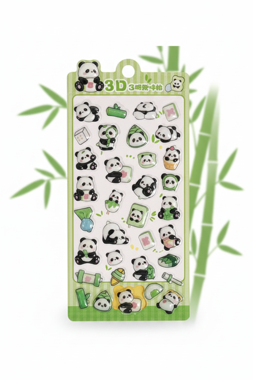 Panda Stickers - Green Bamboo 2